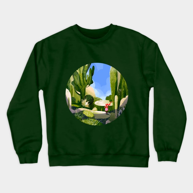 Cactus Garden_YellowGreen_RoundVersion Crewneck Sweatshirt by kjm.illustrations
